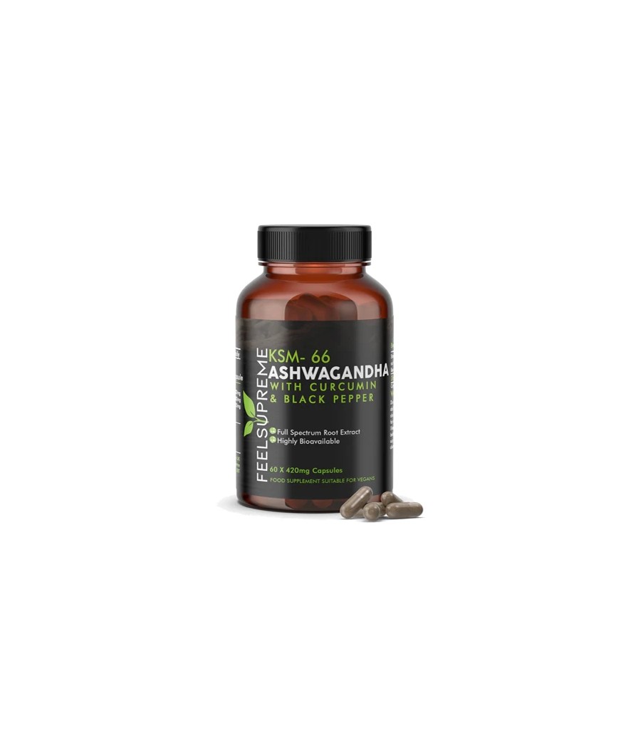 Feel Supreme 25200mg KSM66 Ashwagandha With Curcumin Capsules - 60 Caps Feel Supreme 25200mg KSM66 Ashwagandha With Curcumin Capsules - 60 Caps