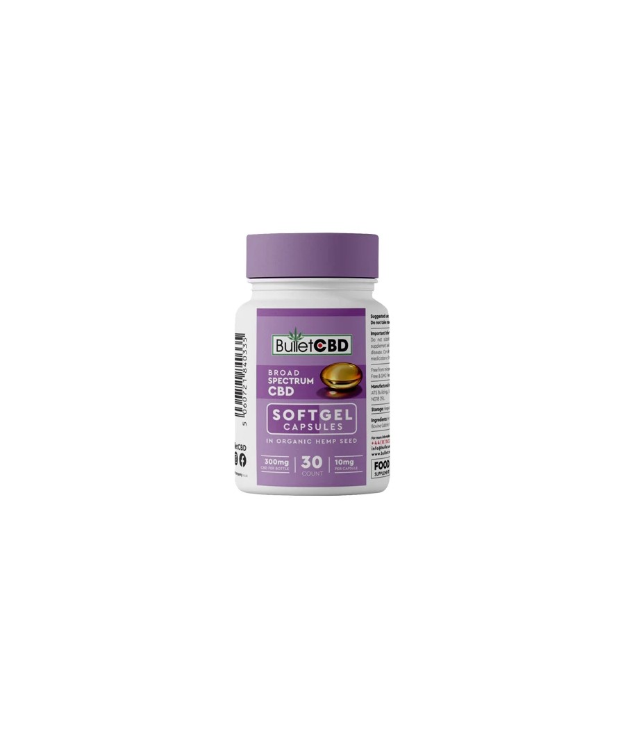 Bullet CBD 300mg Broad Spectrum CBD Soft Gel Capsules - 30 Caps Bullet CBD 300mg Broad Spectrum CBD Soft Gel Capsules - 30 Caps