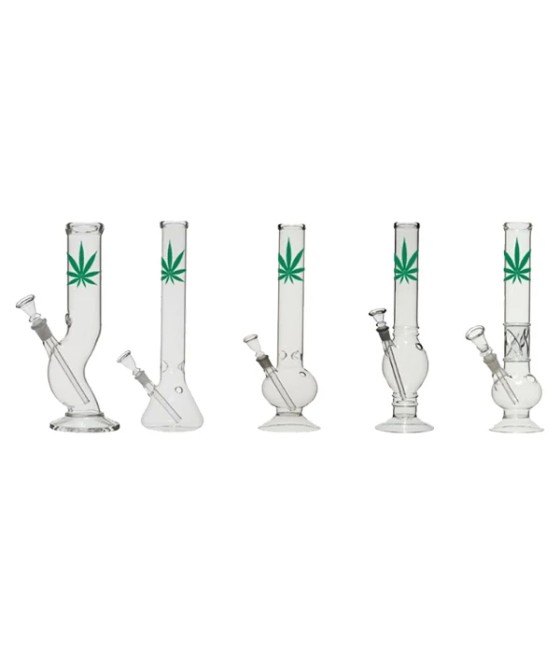 12" Small Leaf Glass Bong Mix Designs - GB-37