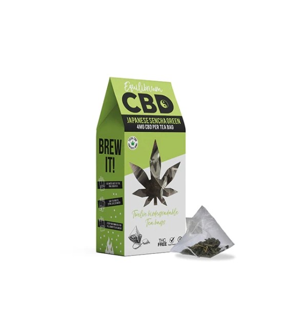 Equilibrium CBD 48mg Full Spectrum Japanese Sencha Tea Bags Box of 12 (Buy 1 Get 1 Free)