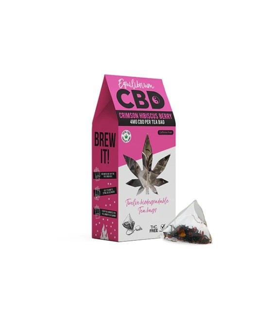 Equilibrium CBD Full Spectrum Crimson Hibiscus Berry Tea Bags Box of 12 (Buy 1 Get 1 Free)