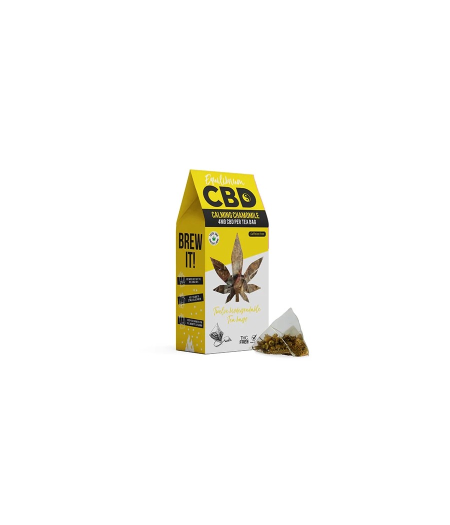 Equilibrium CBD 48mg Full Spectrum Chamomile Tea Bags  Box of 12 (Buy 1 Get 1 Free)