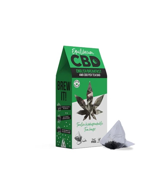 Equilibrium CBD 48mg Full Spectrum English Breakfast Tea Bags Box of 12 (Buy 1 Get 1 Free)