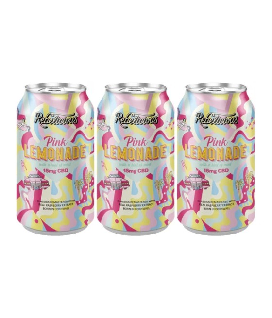 12 x Rebelicious 15mg CBD Pink Lemonade Sparkling Soft Drink - 330ml