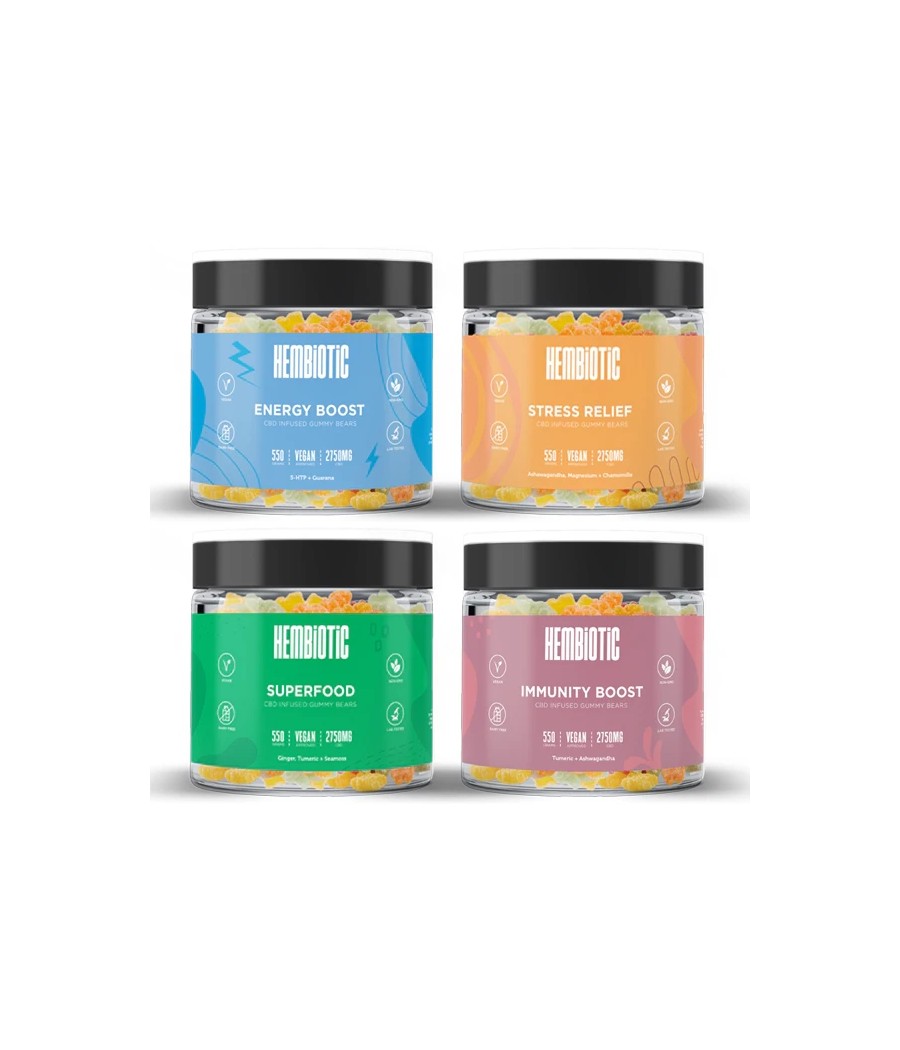 Hembiotic 2750mg Bulk Functional CBD Gummy Bears - 550g
