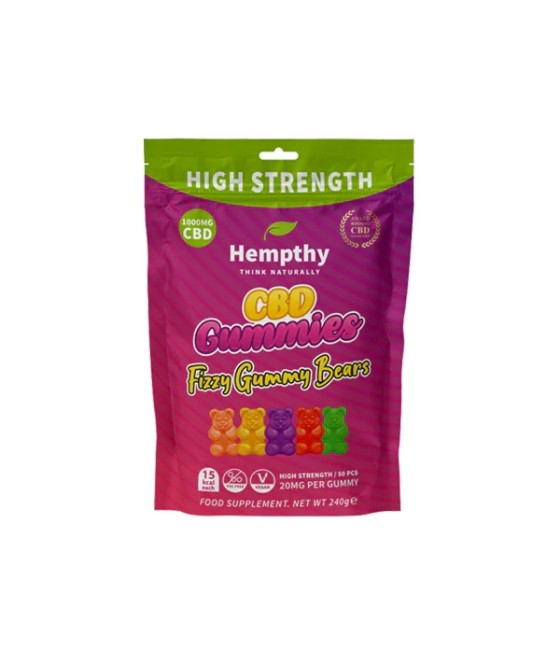Hempthy 1000mg CBD Fizzy Gummy Bears Gummies - 50 Pieces