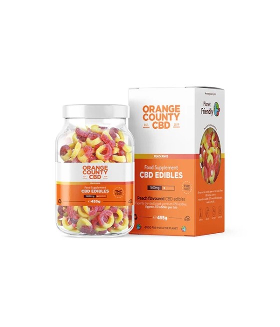 Orange County CBD 1600mg CBD Fizzy Peach Rings - Large Tub