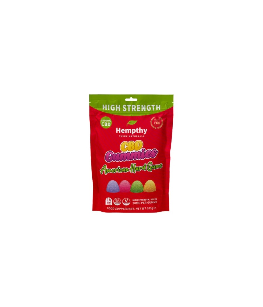 Hempthy 1000mg CBD American Hard Gums Gummies - 50 Pieces