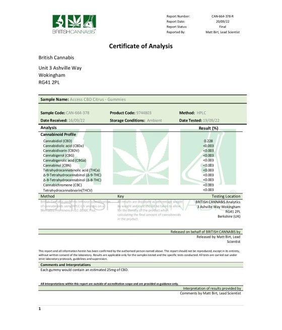 Access CBD Citrus Gummies 250mg CBD (45g)