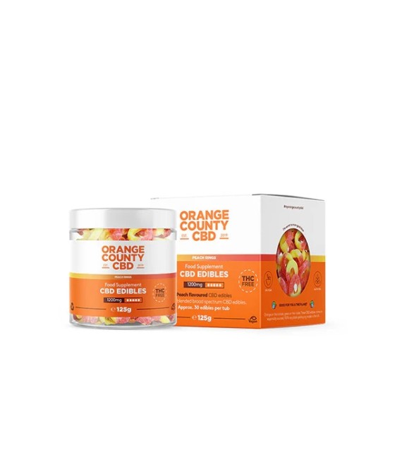 Orange County CBD 1200mg CBD Fizzy Peach Rings - Small Tub