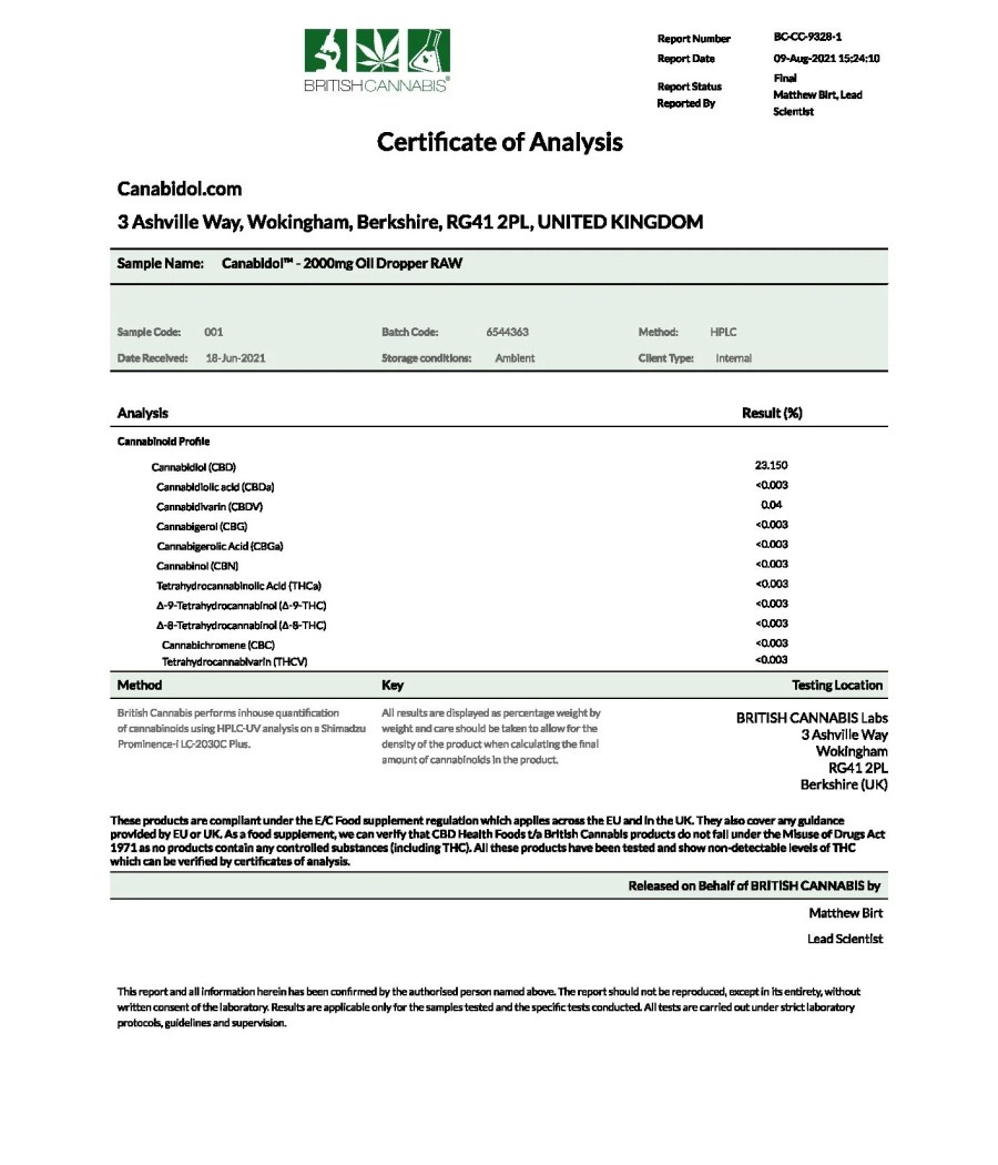 CBD by British Cannabis 2000mg CBD Raw Cannabis Oil - 10ml