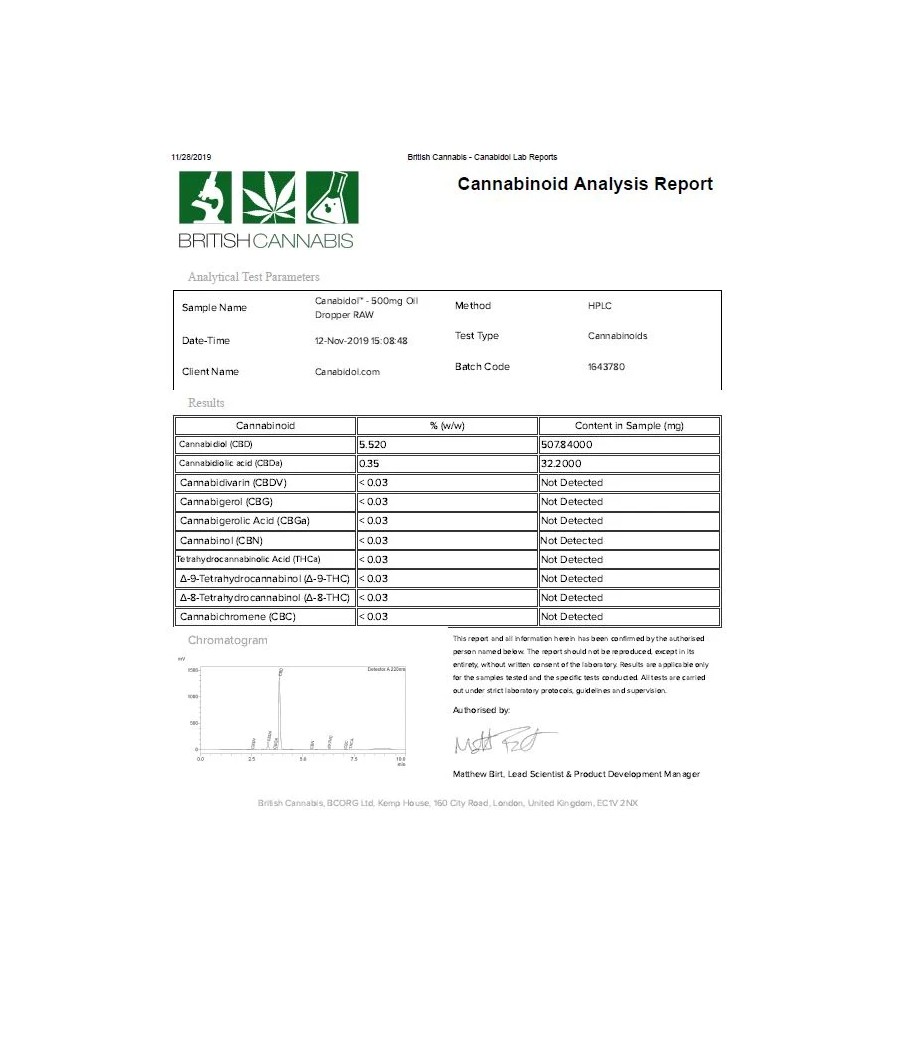 CBD by British Cannabis 500mg CBD Raw Cannabis Oil Drops 10ml