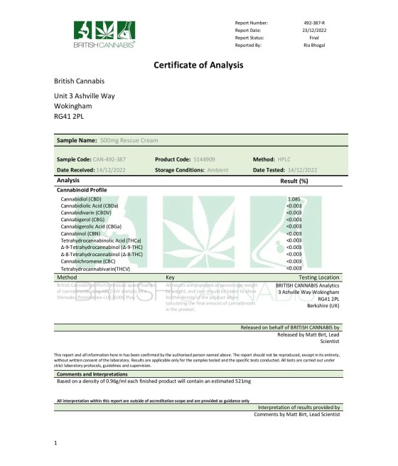 CBD By British Cannabis Synergy 250mg CBG + CBD Rescue Cream - 50ml CBD By British Cannabis Synergy 250mg CBG + CBD Rescue Cream - 50ml