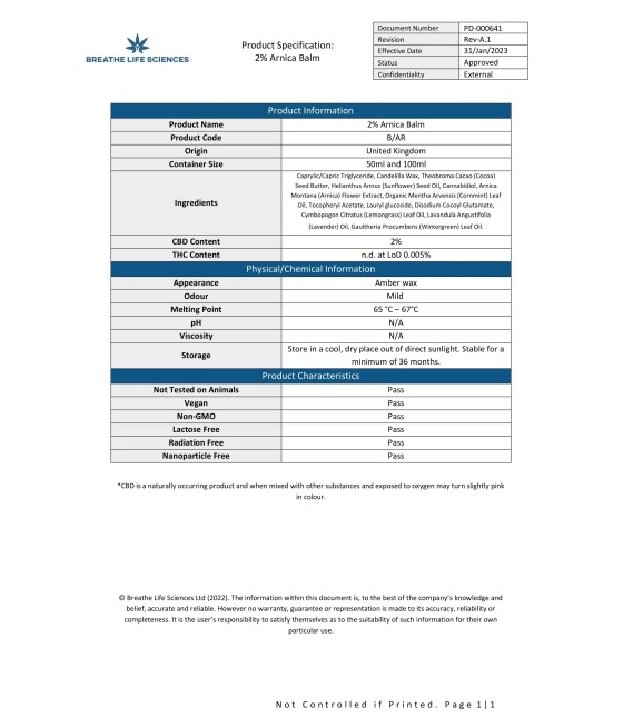 Dr Watson 1000mg CBD Arnica Balm - 50ml