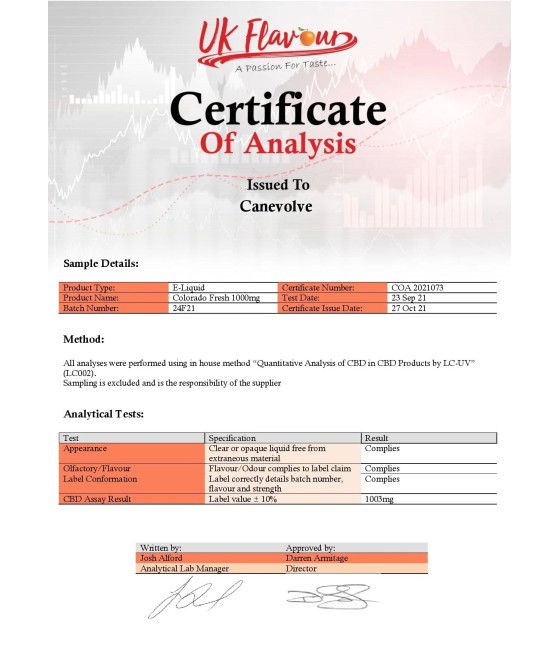 Colorado Fresh 1000mg CBD Vaping Liquid 100ml (50PG/50VG)
