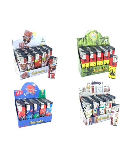 25 x 4Smoke Wind-Proof Printed Lighters - 218WE