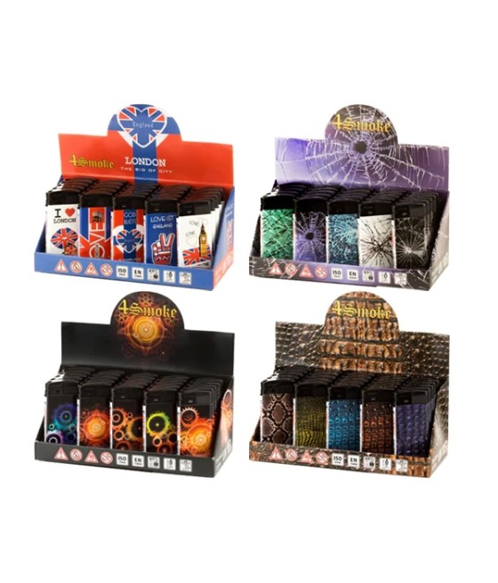 4Smoke Refillable Flat Printed Lighters 25 Pack - XHD8111