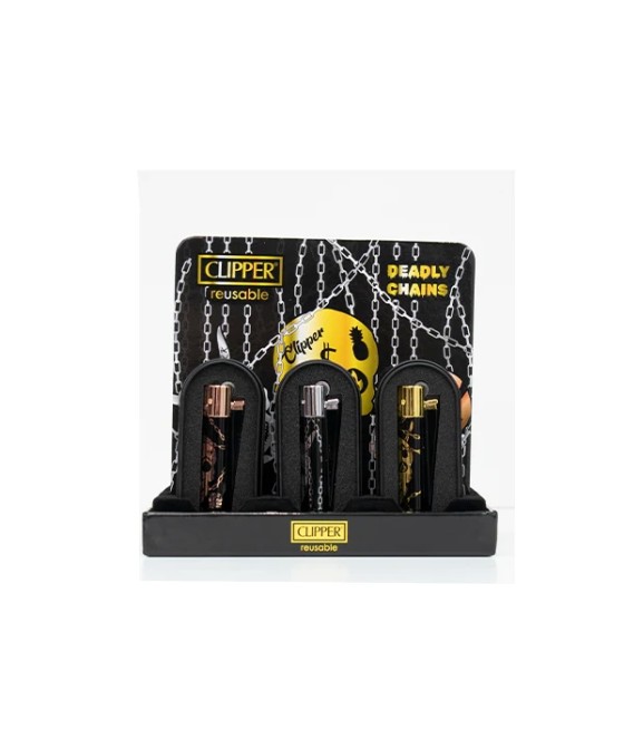 12 Clipper CMP11RH Metal Large Flint Deadly Chains Lighters - CM3S147UKX