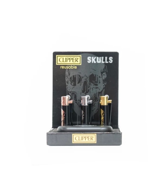 12 Clipper CMP11RH Metal Large Flint Skulls Lighters - CM3S125UK-