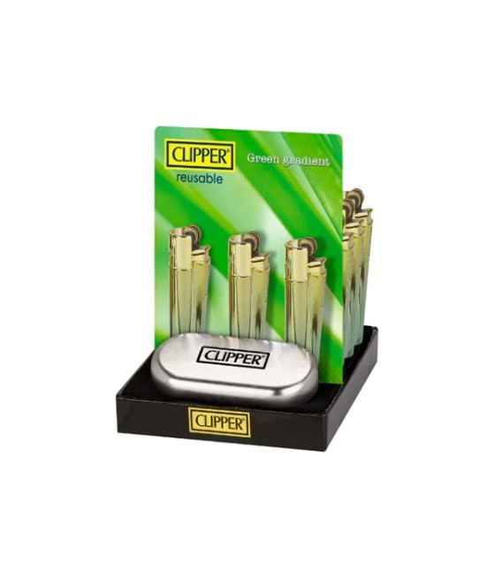 12 Clipper CMP11R Metal Flint Green Gradient Lighters - CM0S127UK