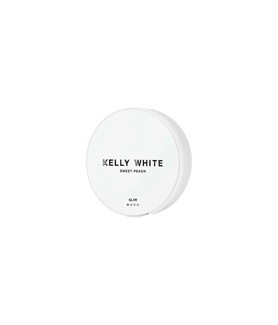 Short Dated :: 8mg Kelly White Slim Medium Sweet Peach Nicotine Pouches - 20 Pouches