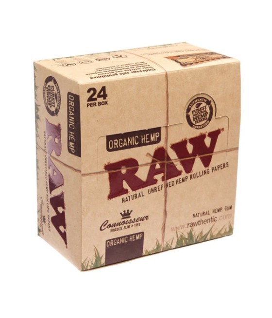24 Raw Organic Hemp King Size Slim Papers + Tips (Connoisseur)