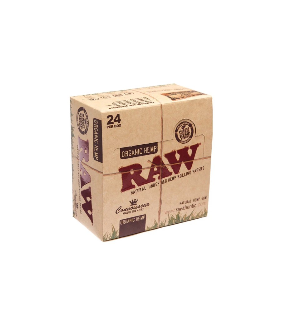 24 Raw Organic Hemp King Size Slim Papers + Tips (Connoisseur)