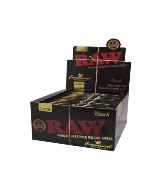 24 Raw Black Classic King Size Slim Connoisseur Rolling Papers + Tips