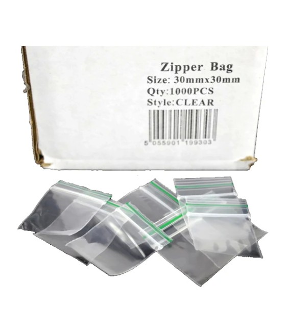 Zipper Branded 30mm x 30mm Clear Bags