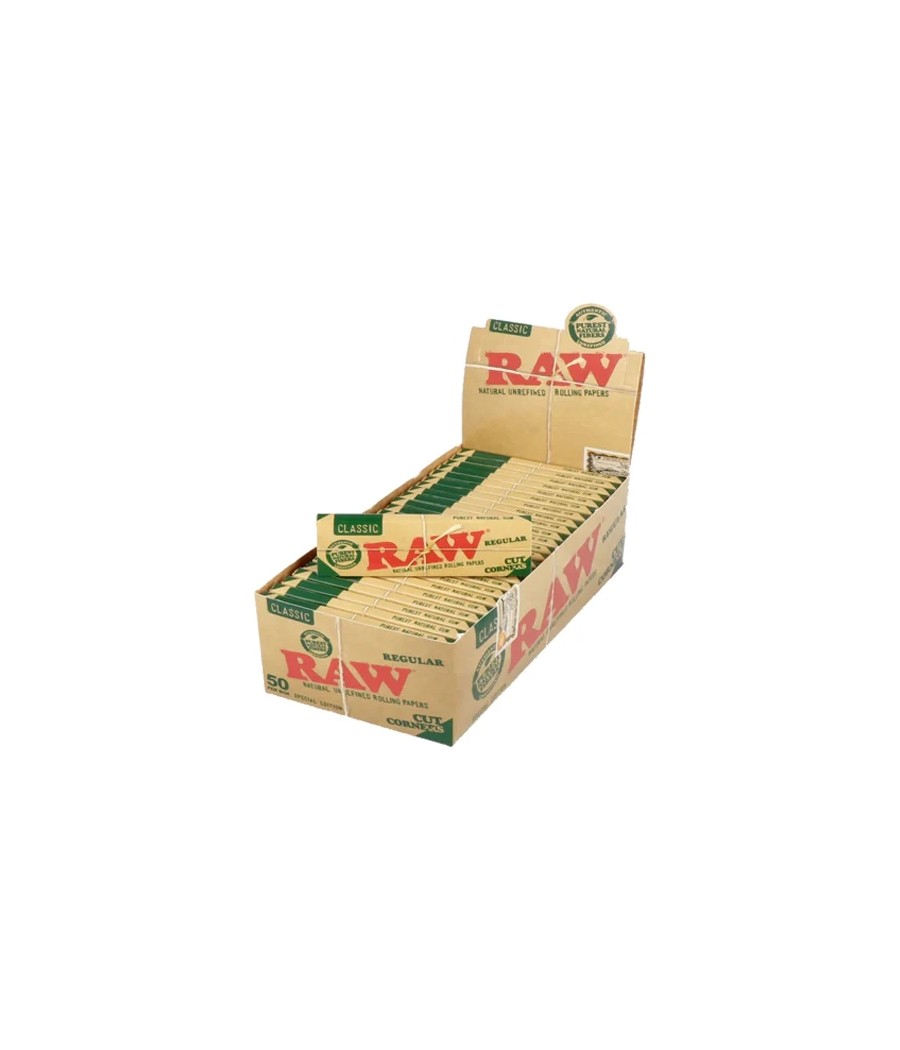 50 Raw Classic Green Regular Corner Cut Rolling Papers