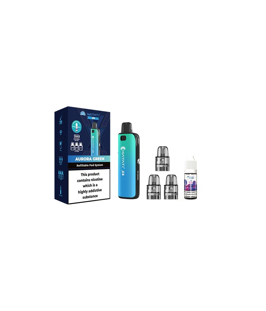 Hayati X4 Refillable Pod Vape Kit  Includes 1X Nic Salts 20mg + 3x Refillable Pods