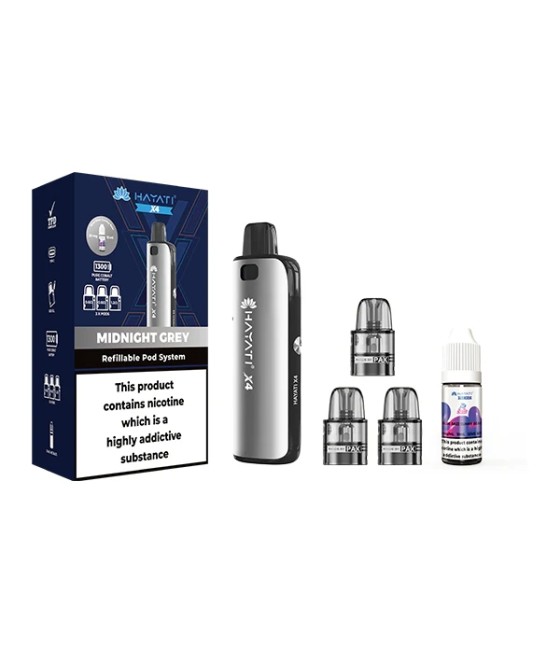 Hayati X4 Refillable Pod Vape Kit  Includes 1X Nic Salts 20mg + 3x Refillable Pods