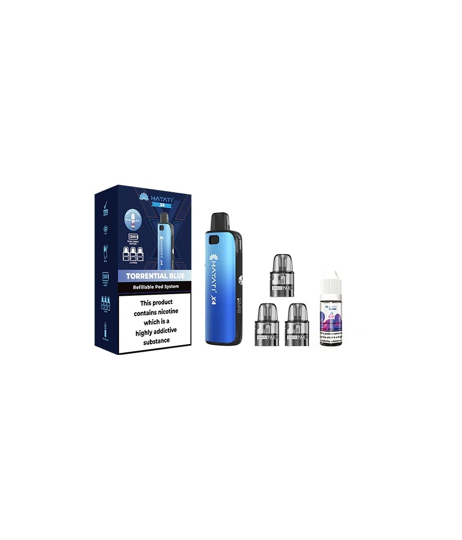 Hayati X4 Refillable Pod Vape Kit  Includes 1X Nic Salts 20mg + 3x Refillable Pods