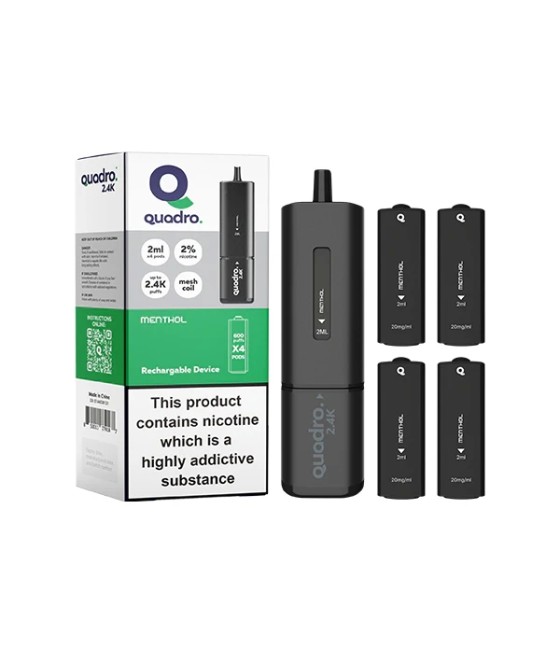 20mg Quadro 2.4K Pod Vape Kit 4 in 1 Black Series 2400 Puffs