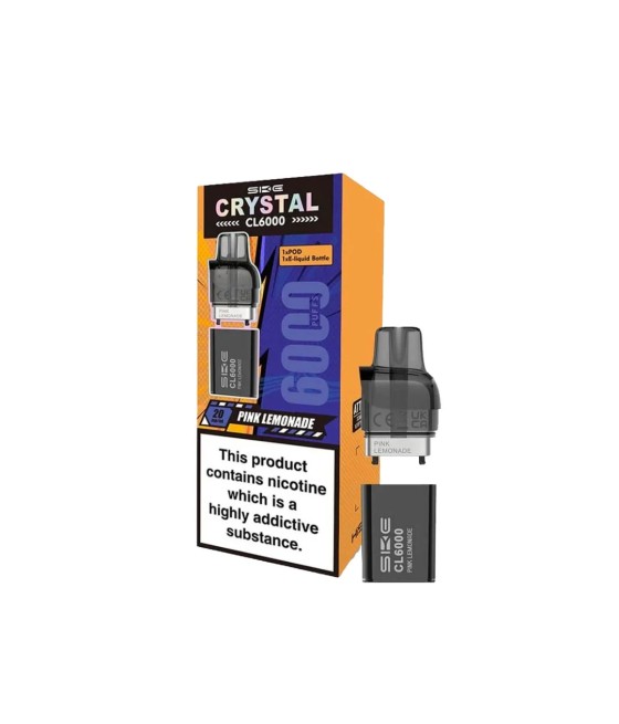 SKE Crystal CL6000 20mg Replacement Prefilled Pods 2ml 1200 Puffs - 2 Pcs