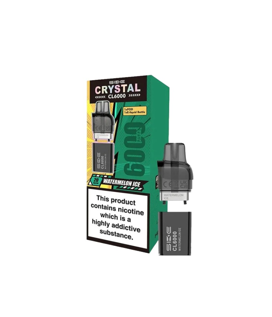 SKE Crystal CL6000 20mg Replacement Prefilled Pods 2ml 1200 Puffs - 2 Pcs
