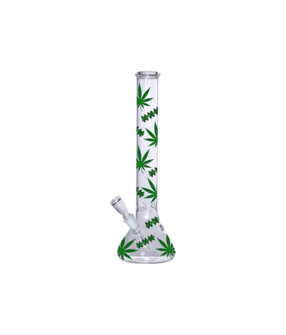 18" Amsterdam Green Leaves Designs Glass Bong - GB6