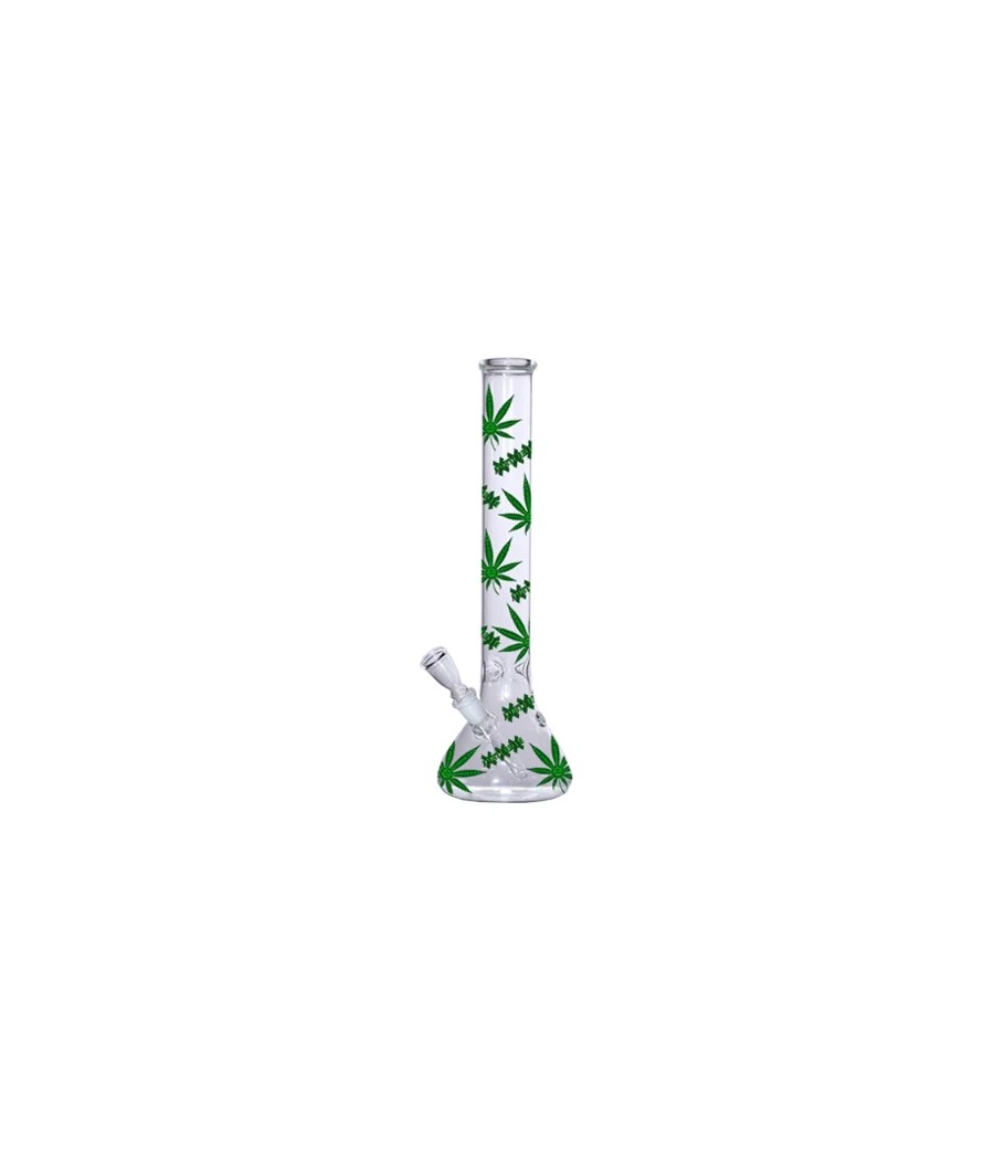 18" Amsterdam Green Leaves Designs Glass Bong - GB6