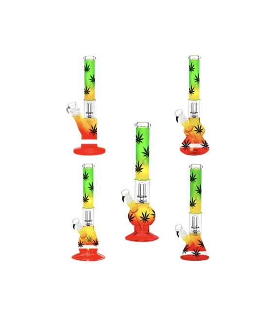 16" Rasta Leaf Percolator Glass Bong Mix Designs GB-79
