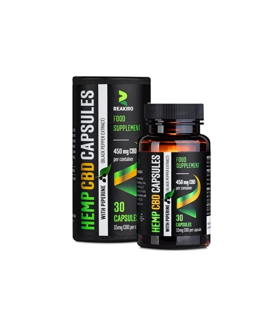 Reakiro 450mg CBD Full Spectrum Vegan Piperine Capsules - 30 Caps (BUY 1 GET 1 FREE)