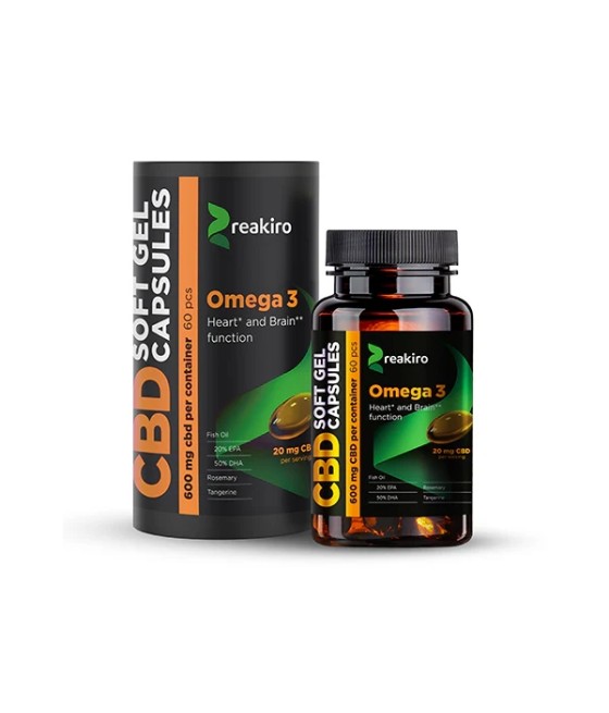 Reakiro 600mg CBD Full Spectrum Omega 3 Capsules - 60 Caps (BUY 1 GET 1 FREE)