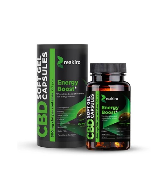 Reakiro 600mg CBD Full Spectrum Energy Boost Capsules - 60 Caps (BUY 1 GET 1 FREE)