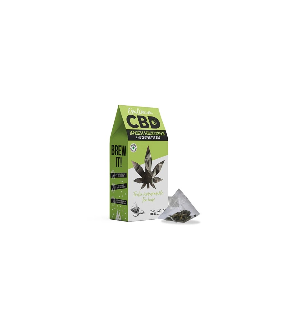 Equilibrium CBD 48mg Full Spectrum Japanese Sencha Tea Bags Box of 12 (Buy 1 Get 1 Free)