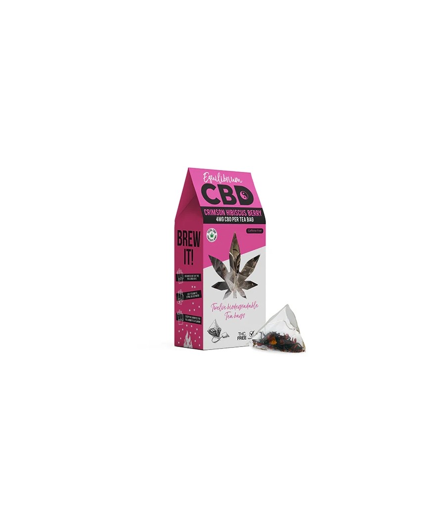 Equilibrium CBD Full Spectrum Crimson Hibiscus Berry Tea Bags Box of 12 (Buy 1 Get 1 Free)