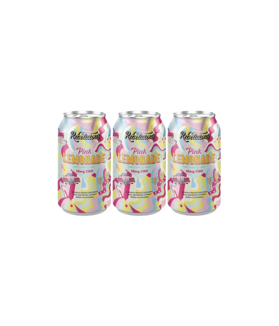 12 x Rebelicious 15mg CBD Pink Lemonade Sparkling Soft Drink - 330ml