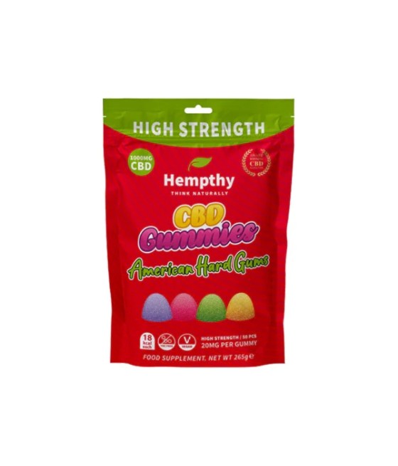 Hempthy 1000mg CBD American Hard Gums Gummies - 50 Pieces