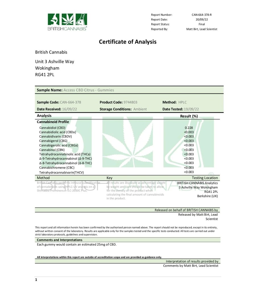 Access CBD Citrus Gummies 250mg CBD (45g)