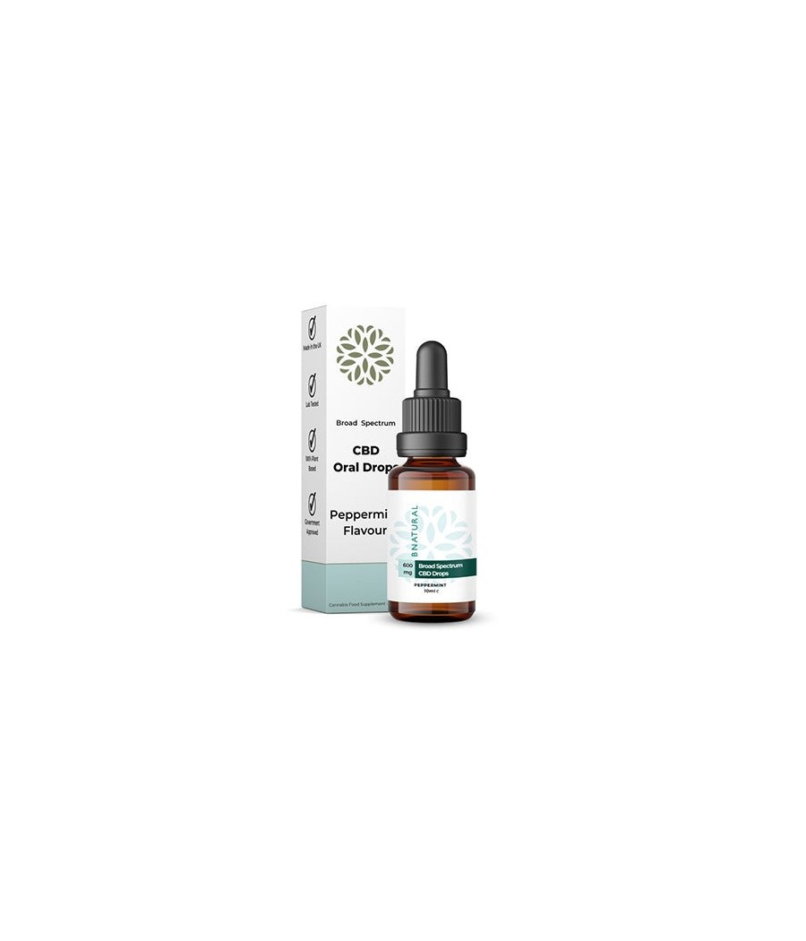 Buy 600mg Broad Spectrum CBD Peppermint Oral Drops - 10ml | Bnatural