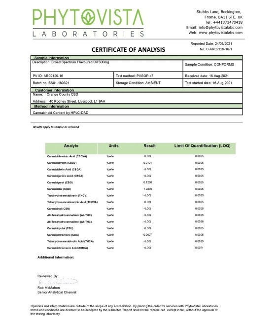 Buy Orange County CBD 500mg Broad Spectrum CBD Oil - 10ml | Express CBD UK