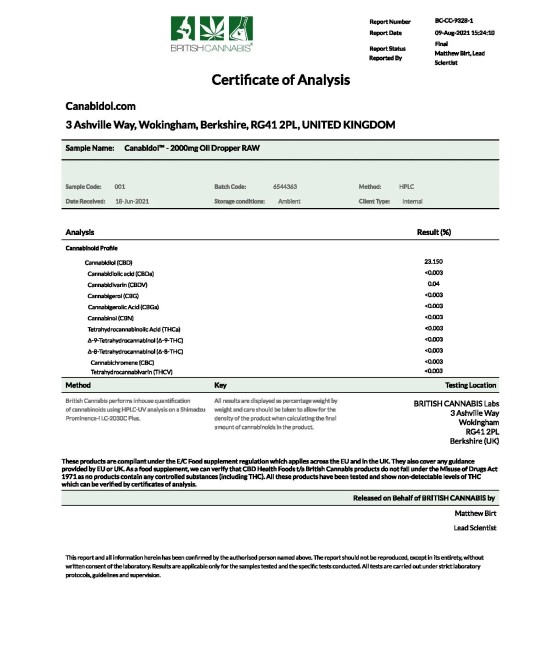 CBD by British Cannabis 2000mg CBD Raw Cannabis Oil - 10ml
